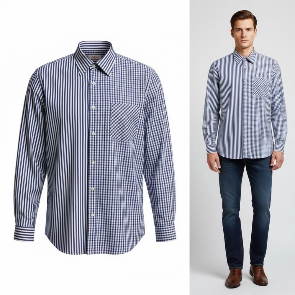 Robert Graham 100% Cotton Mixed-Pattern Button-Down Shirt Navy Blue – Size XL